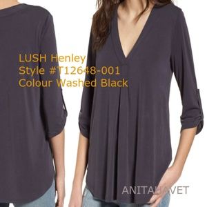 LUSH Henley V Neck Blouse Washed Black Size Small